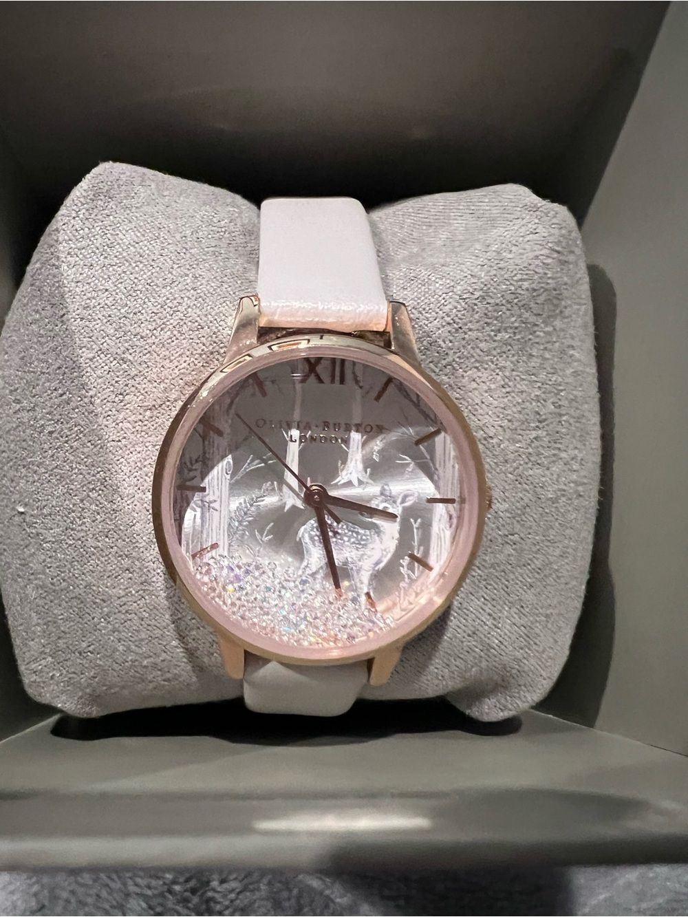 OLIVIA BURTON White Strap Watch with Rose Gold Case and Crystal Accents